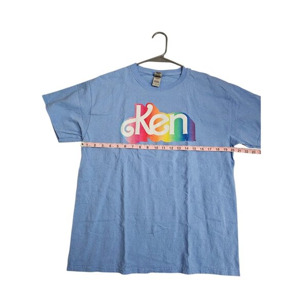 Gildan Unisex L Graphic T Shirt Blue Ken Rainbow Logo Retro Y2K Barbiecore - Picture 6 of 6